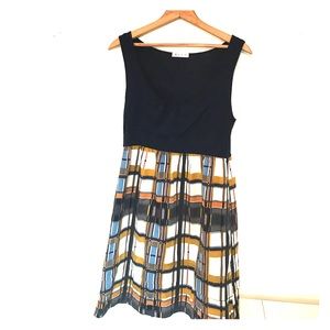Navy and Plaid Sleeveless A-Line Dress