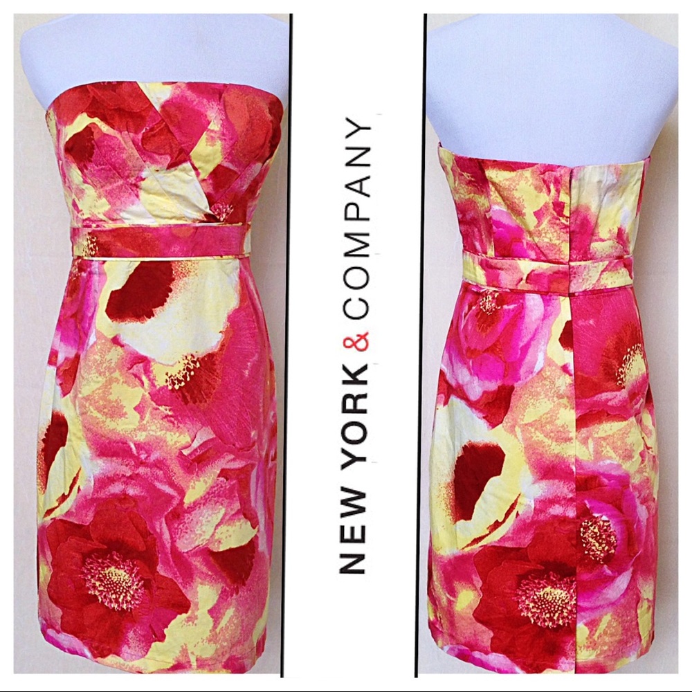 New York & Company Strapless Pencil Hibiscus Dress