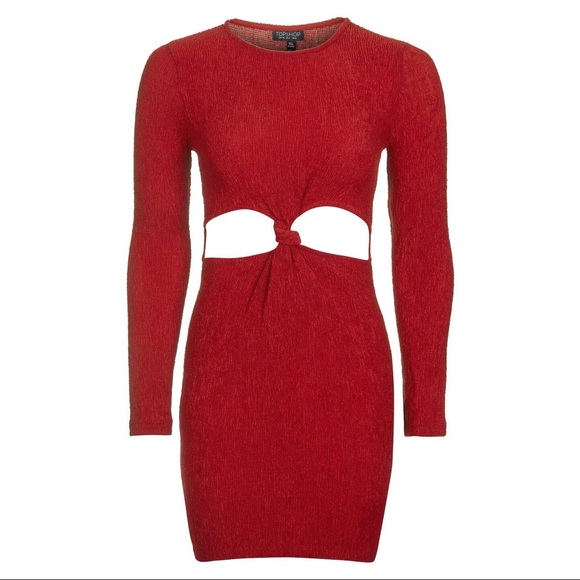 Topshop • Textured Red Knot Long Sleeve Dress New - Picture 5 of 5