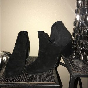 Black Cut-out, Suede Low Rise Booties.