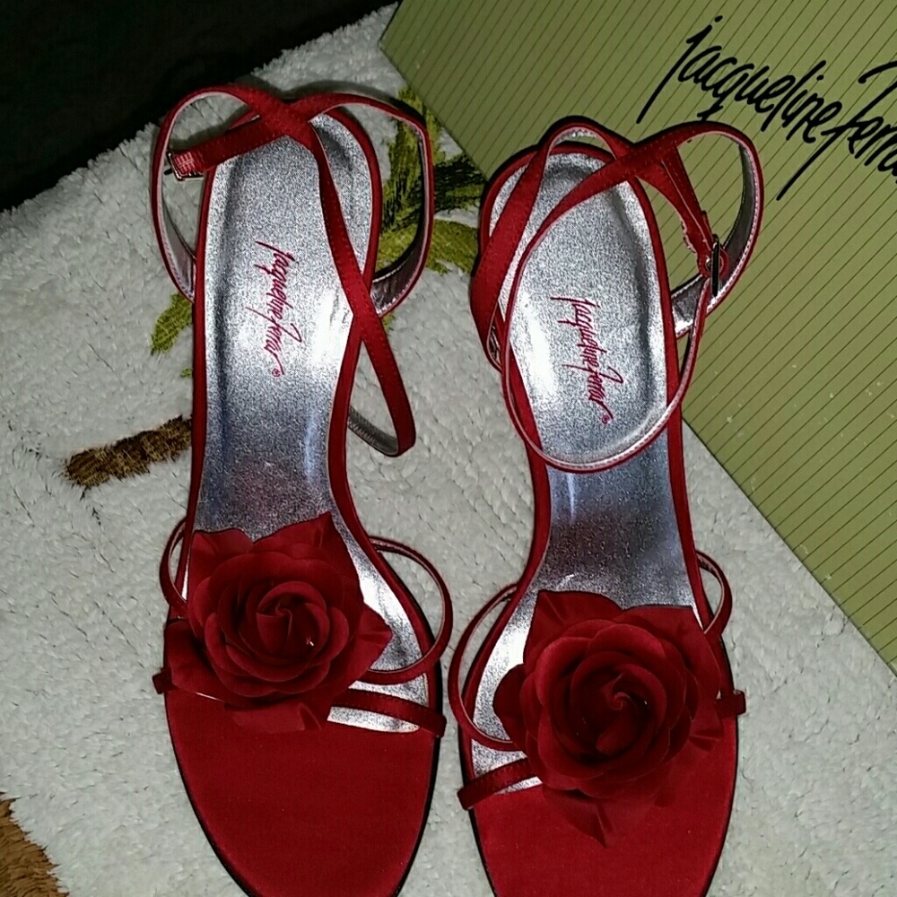 Never worn!! Red satin sandals