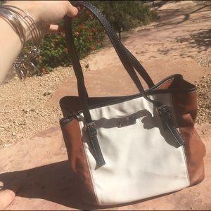 Nine West brown black and white leather tote