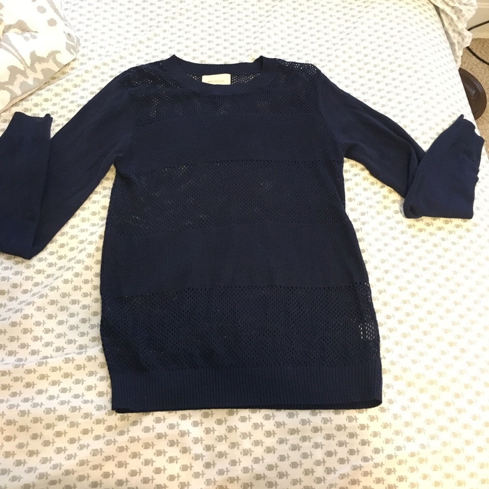 Navy blue netted knit sweater