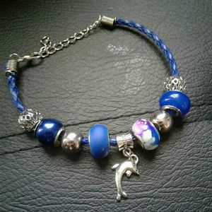Blue pink dolphin european charm bracelet