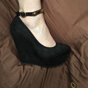 Black ankle strap wedges