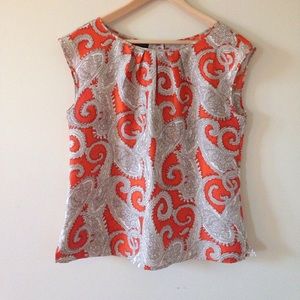 Talbots Orange and Brown Paisley Blouse Talbots Orange and Brown Paisley Blouse