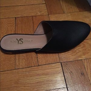 NEVER WORN leather black slip on mules!***