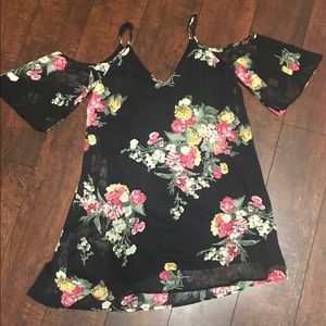 Floral Chiffon cold shoulder flare dress