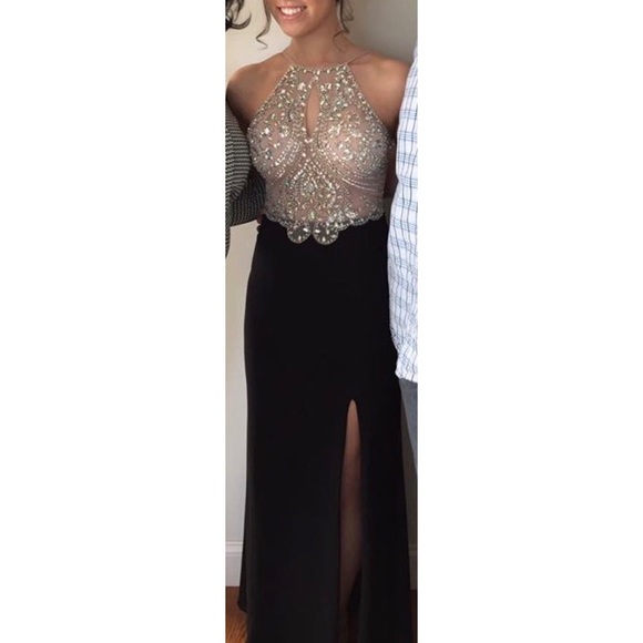 black gold sparkly dress Alyce Paris V-Neck Sequin Prom Dress 61698 main image 0