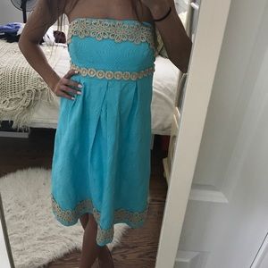 Lilly Pulitzer Turquoise & Gold Strapless Dress