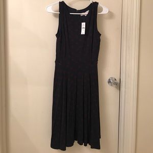 Navy and Deep Red Polka Dot Dress