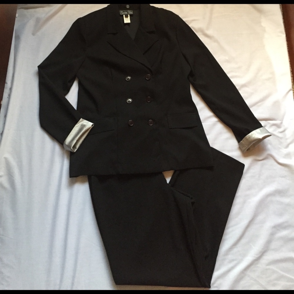 Classic Black Double Breasted Two Piece Pant Suit