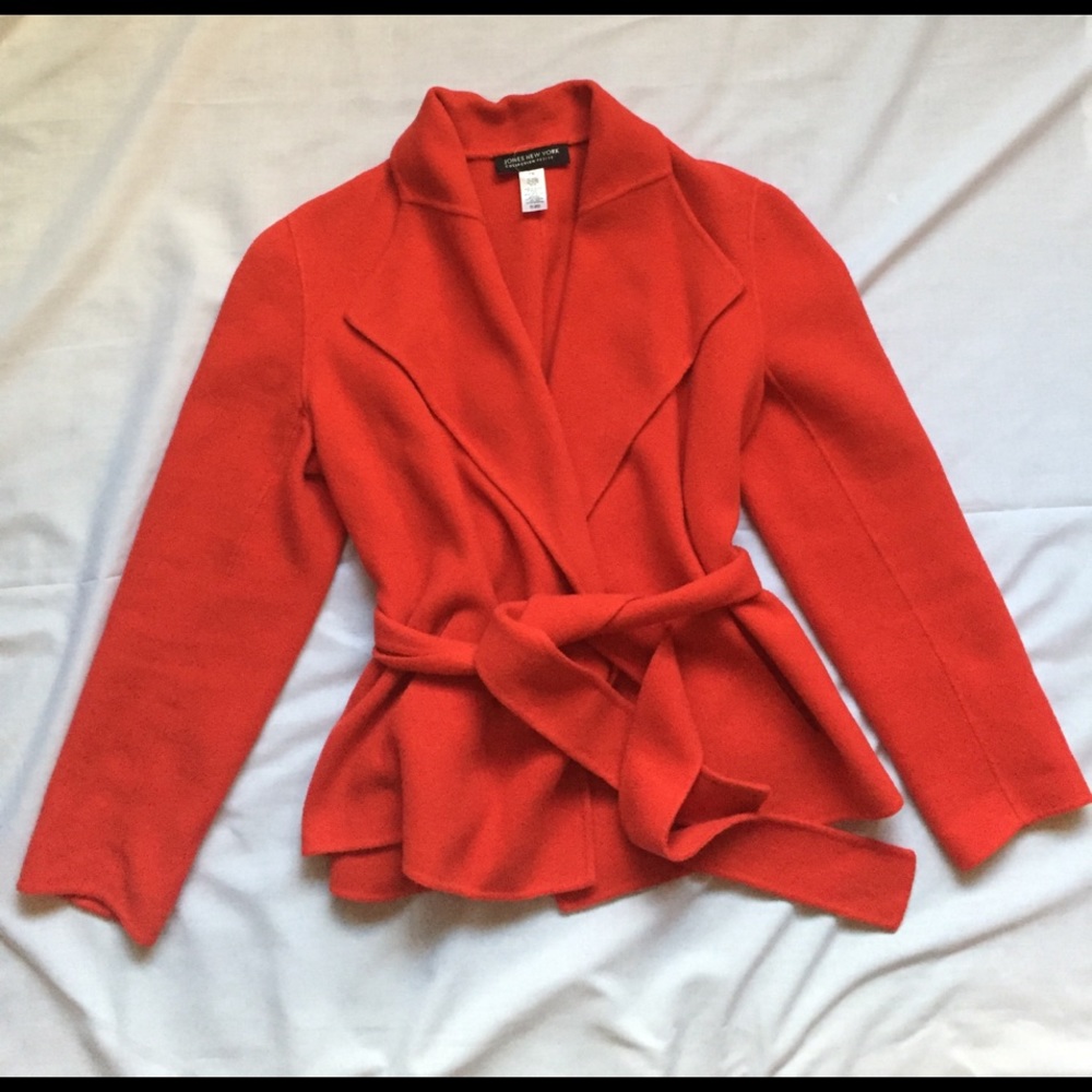 Red Wool Belted Long Sleeve Jacket Coat