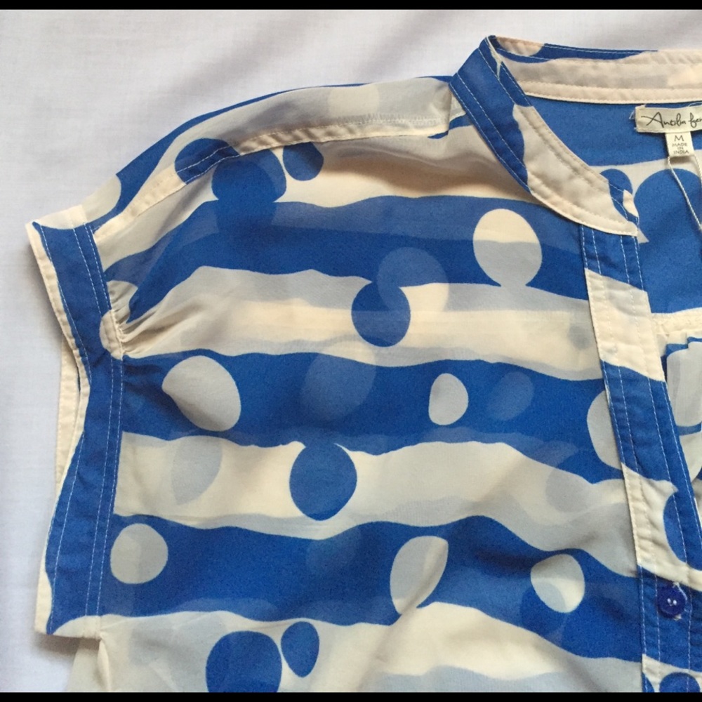 Sheer Blue & White Striped Polka Dot Shirt Top