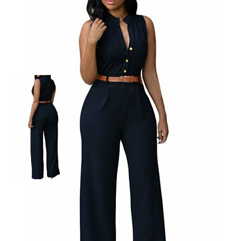 V Neck Button Down Jumpsuit