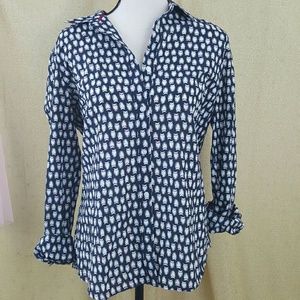 Silk blend owl print button down Sz large