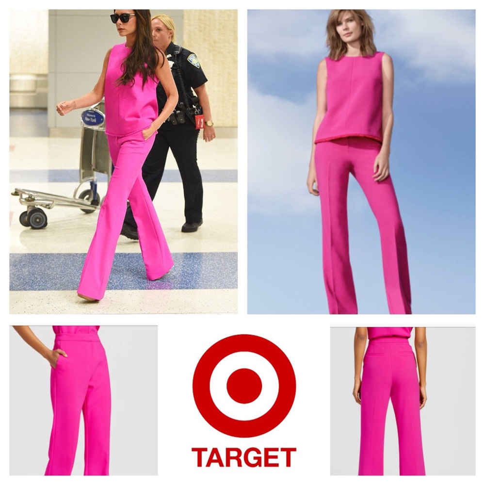 Victoria Beckham Twill Flared Trousers in Fuchsia