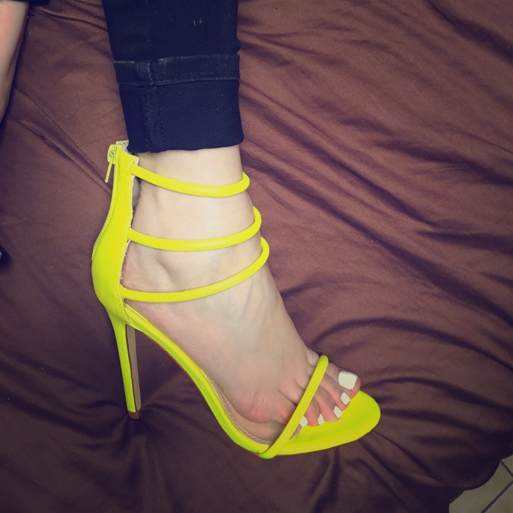 Neon yellow open toe heels