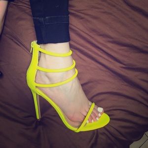Neon yellow open toe heels