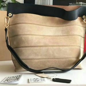 Loewe Strip Suede Shoulder Bag Camel