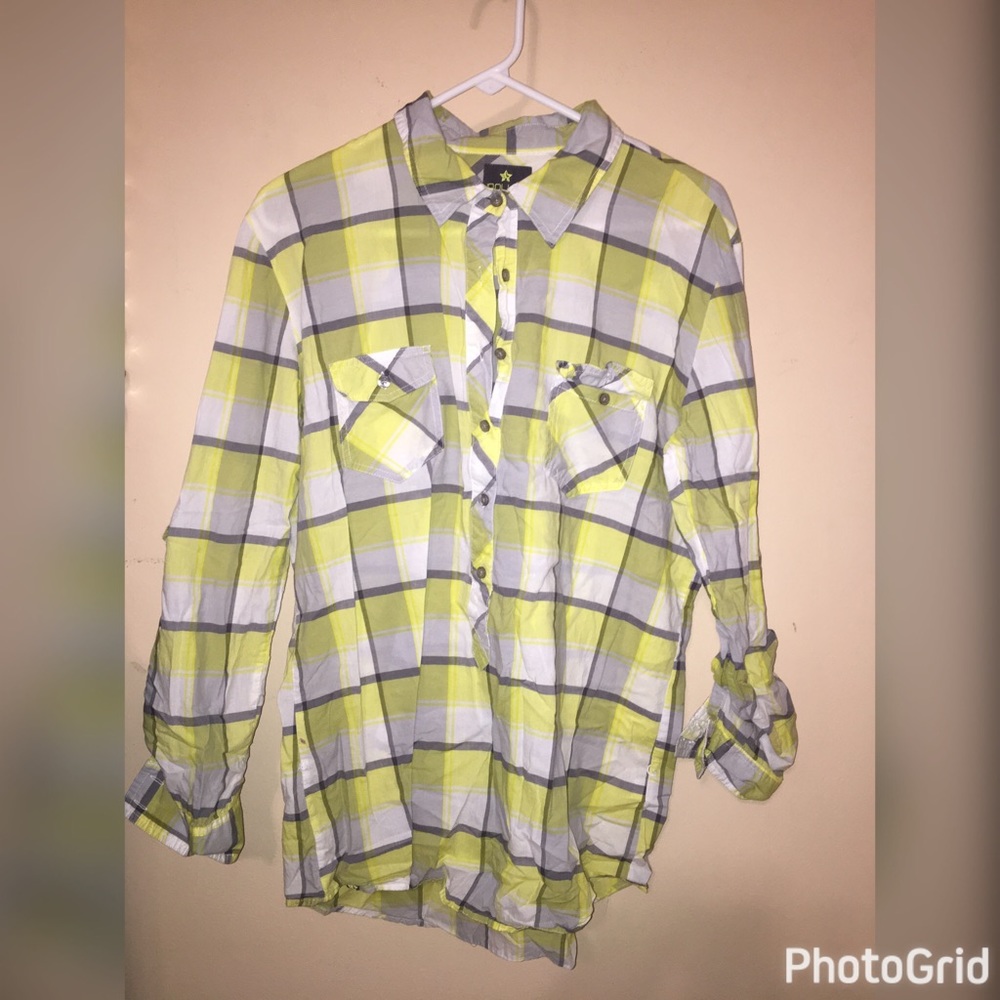 Yellow and grey plaid shirt