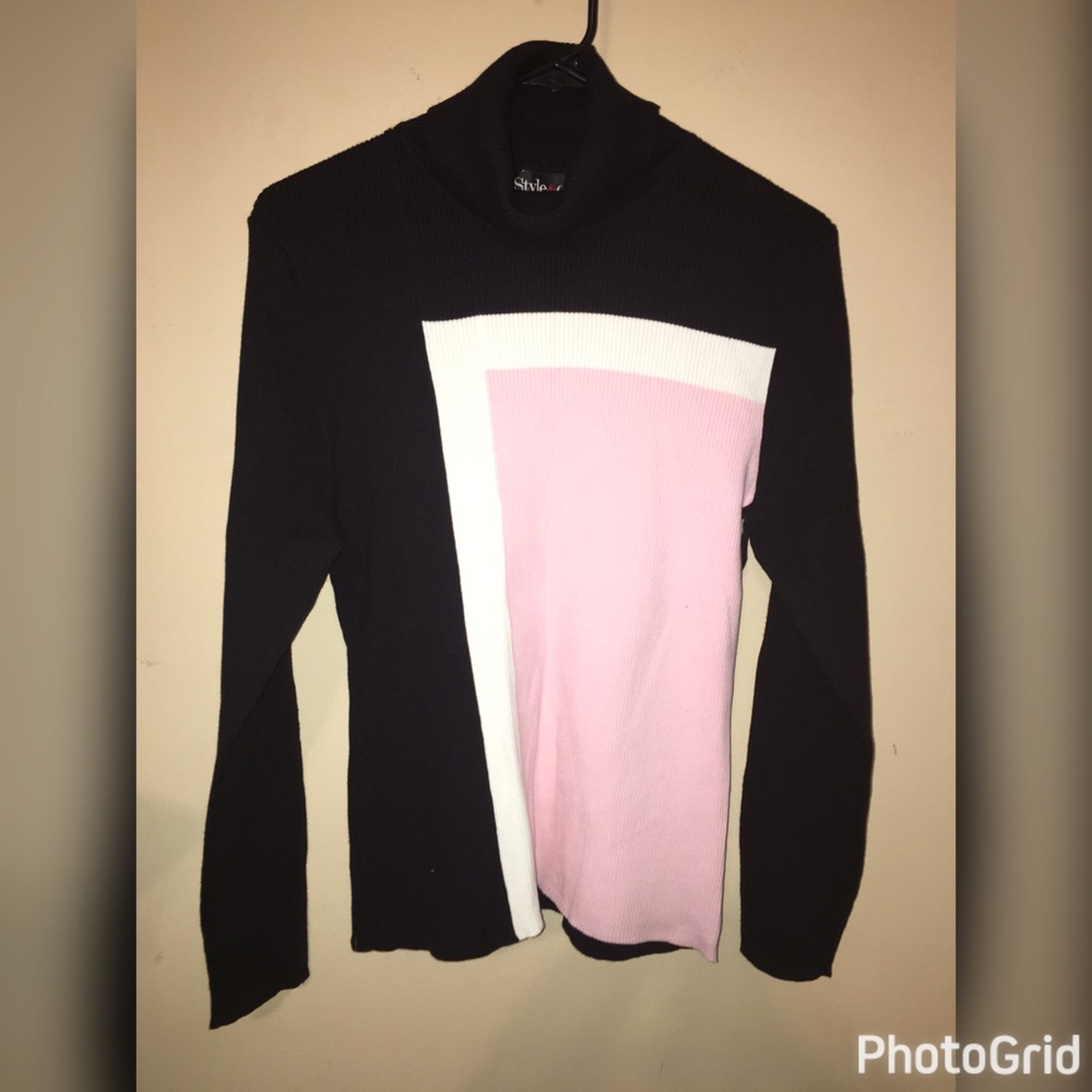 Black turtle neck with pink and white design