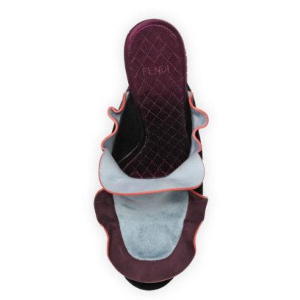 Fendi Velvet-Nubuck Ruffled Mule, Multi - Picture 2 of 4