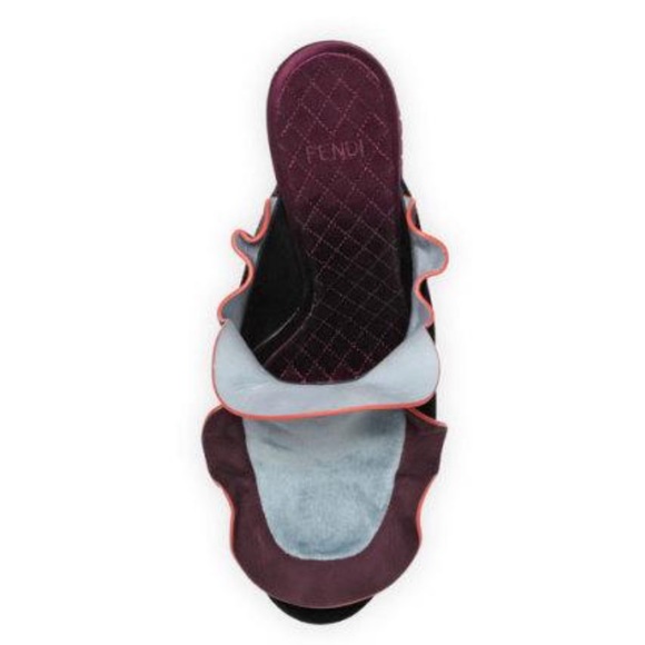 Fendi Velvet-Nubuck Ruffled Mule, Multi - Picture 2 of 4