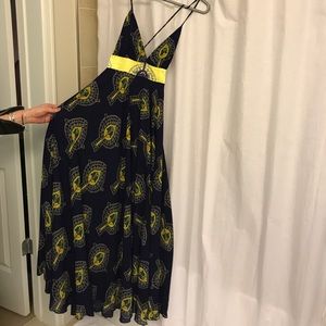 Long blue and yellow backless Tricia Fix dress