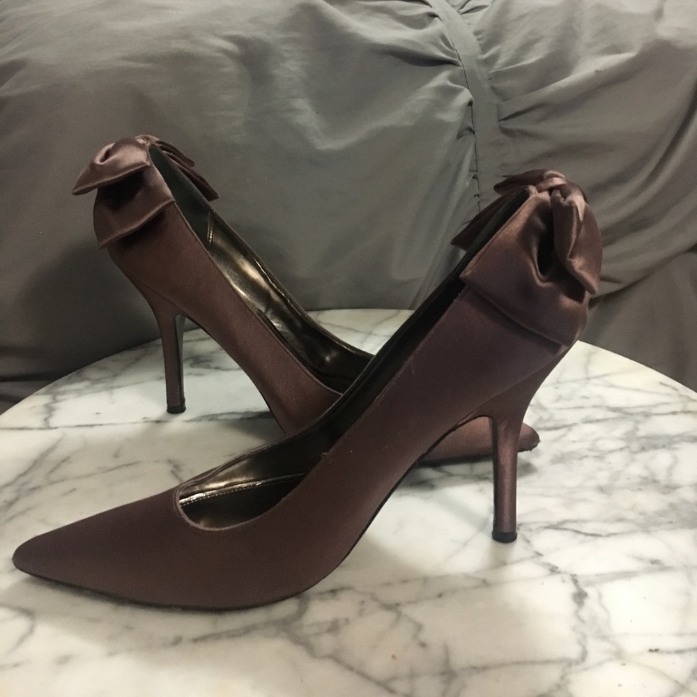 Brown satin pumps