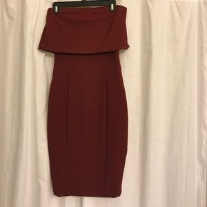 Wine colored strapless fitted dress
