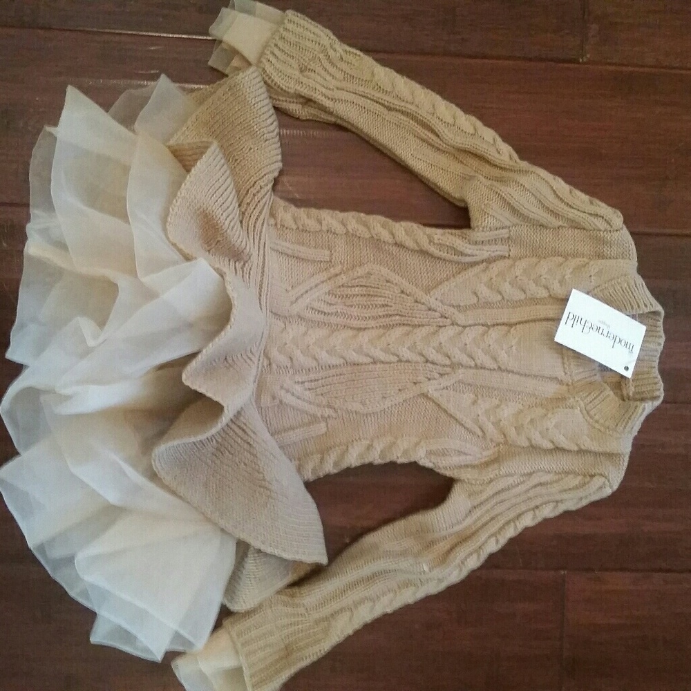 Brown/Cream Modern Child sweater W/Ruffle