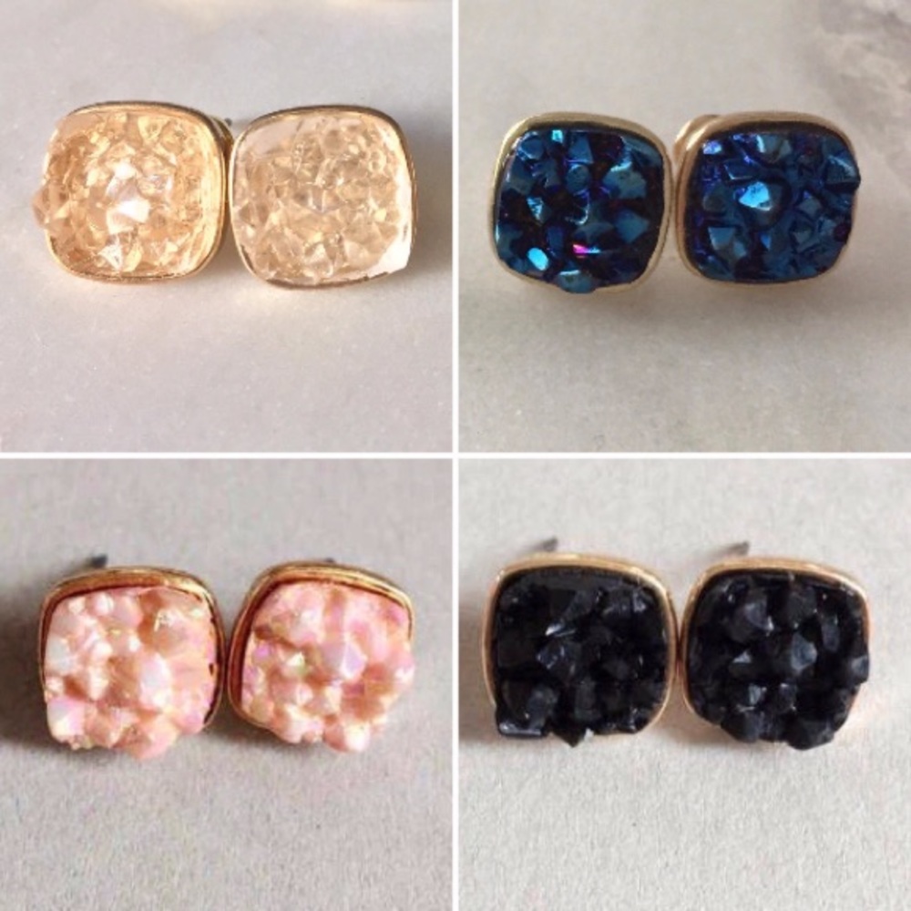 Geode Druzy Stone Stud Earrings!!