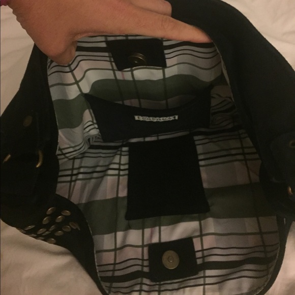 Dark blue suede bag with metal embellishment - Picture 3 of 3