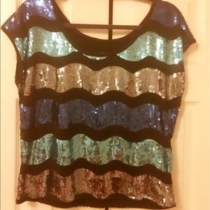 Blue multi sequin top