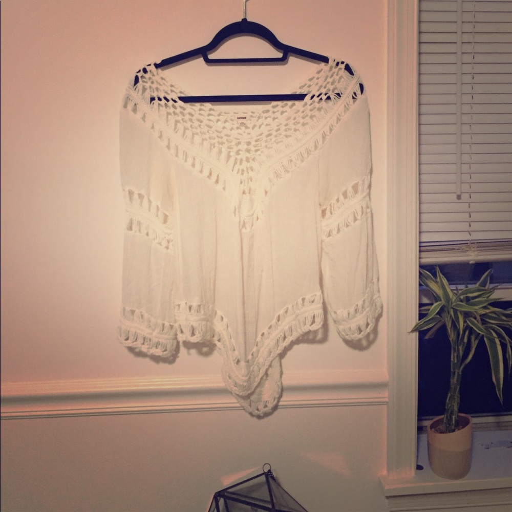 White Linen/Knit Top