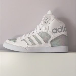 Adidas holographic high top sneakers