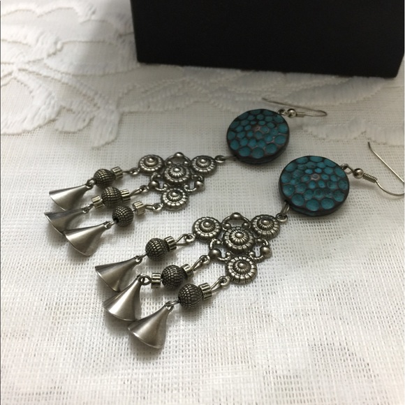 Artisian Jewelry Jewelry - New Long Indian Turquoise Silver Dangle Earrings