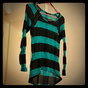 Black and turquoise striped sweater