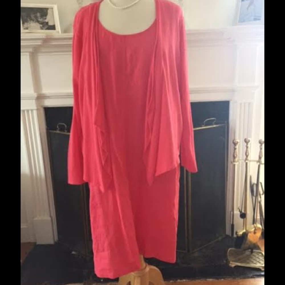 JJILL Geranium Linen A-line Dress & Cardigan NWOT