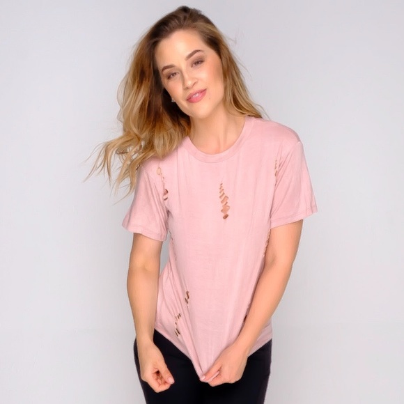 Medium LAST ♦️♦️PASTEL PINK DISTRESS TEE - Picture 3 of 5