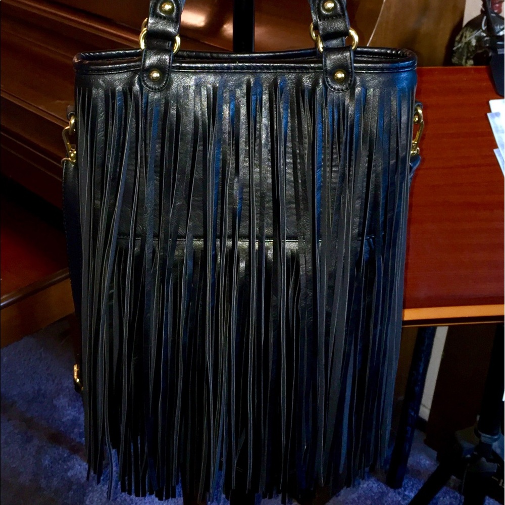 Ladies Crossbody Black Fringed Purse