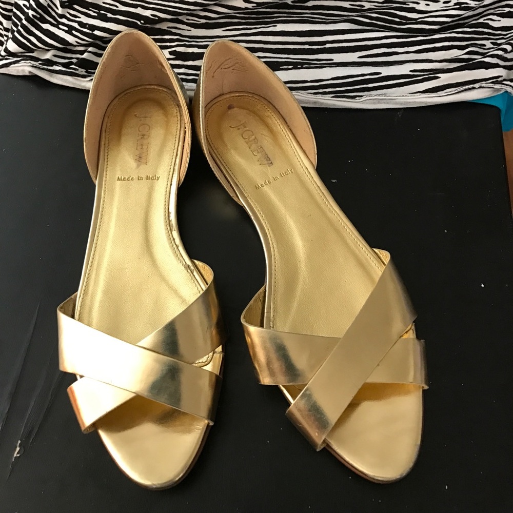 J crew gold shine sandal flat Italian leather shoe