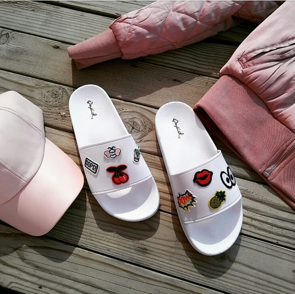 Shoes - LAST CHANCE!!//The Rebel// White patchwork Slides