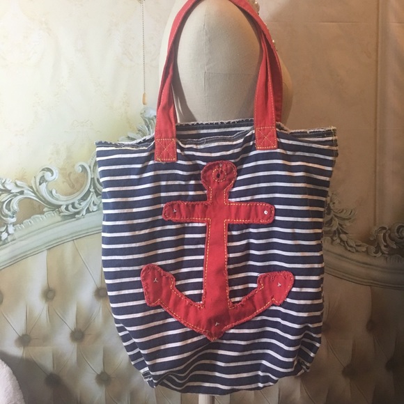 SALE! 🌷4 for $20 🌷Cute Sailor Tote with Anchor - Picture 1 of 5