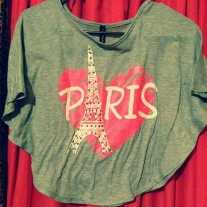 "Medium Grey & pink (Paris) crop top"