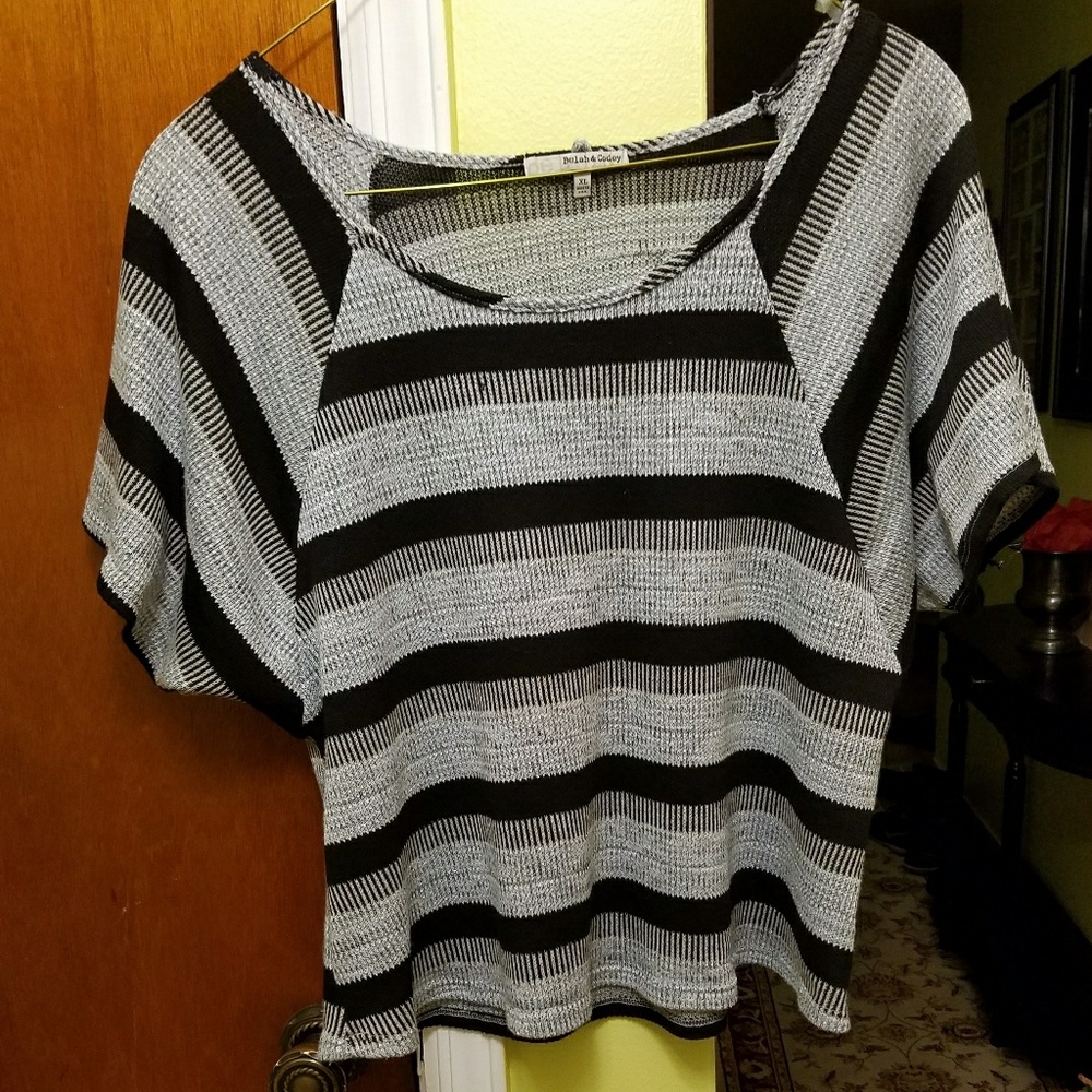 Ladies gray, black, and mint colored top.