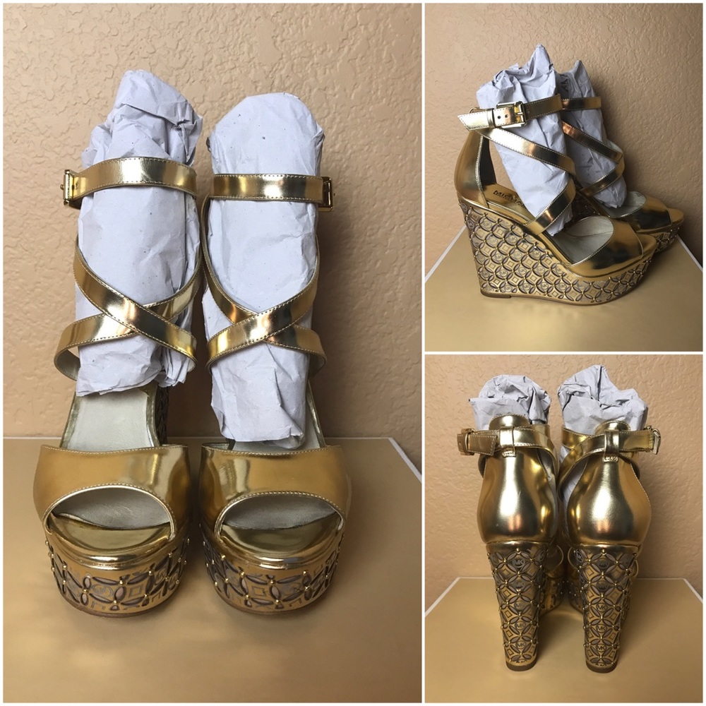 Metallic Gold Michael Kors Gabriella Wedge 7