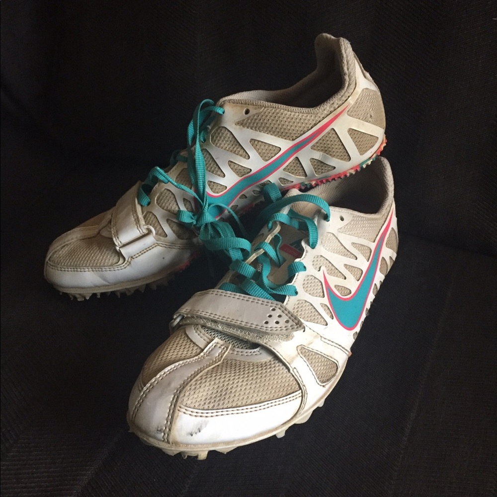 Nike Sprint track running shoes cleats pink white & teal