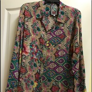 Johnny Was silk shirt with long sleeves. Size L